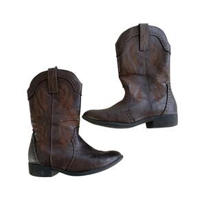 Dream Pairs Girls Size 12 Brown Mid-Calf Western Cowgirl Boots